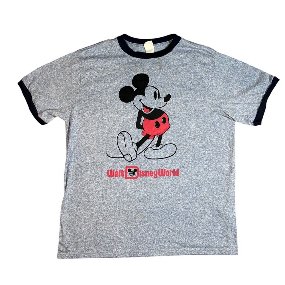 Disney Parks Mickey Mouse Ringer Tee Large Blue Walt Disney World Graphic Shirt